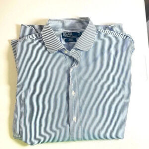 Mens Polo Ralph Lauren Regent Custom Fit Blue White Stripe Poplin Shirt 18-35